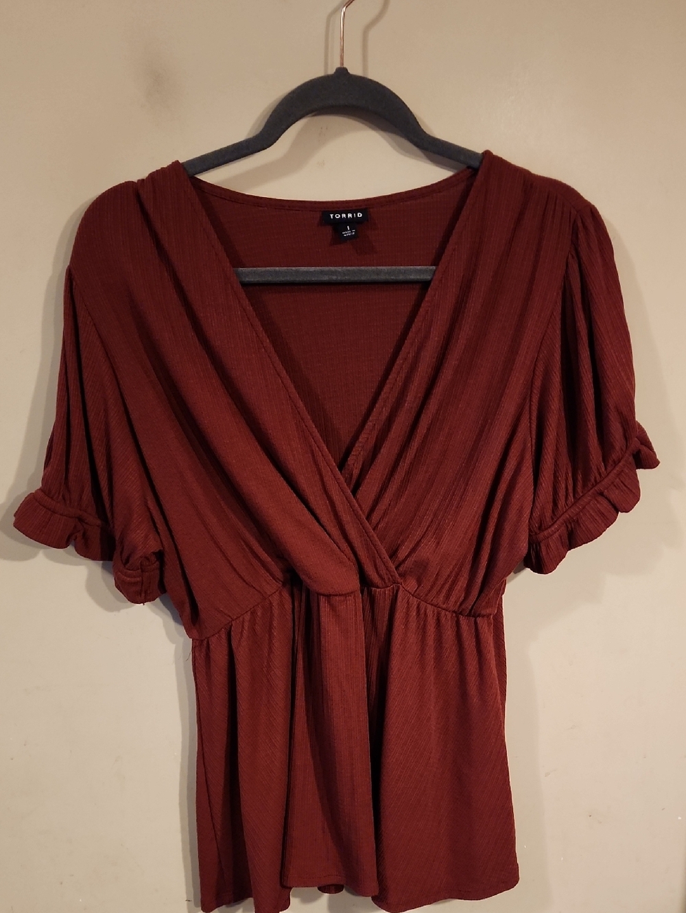 torrid rust brown Faux-Wrap Ribbed Blouse